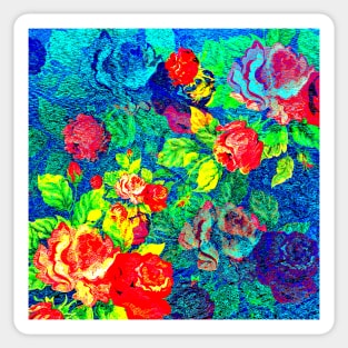 Brightly Colored Rose Pattern Blue Background Sticker